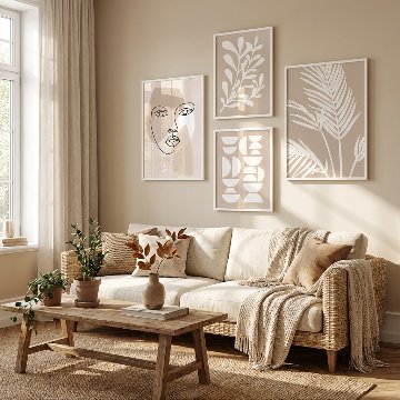 【国内配送・送料無料】抽象×ベージュ×線画×植物×葉モチーフ×リーフ×キャンバスアート×アートポスター【1~3営業日で出荷】[f761]の画像