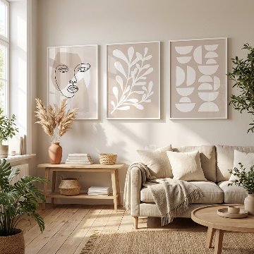 【国内配送・送料無料】抽象×ベージュ×線画×植物×葉モチーフ×リーフ×キャンバスアート×アートポスター【1~3営業日で出荷】[f761]の画像