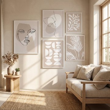 【国内配送・送料無料】抽象×ベージュ×線画×植物×葉モチーフ×リーフ×キャンバスアート×アートポスター【1~3営業日で出荷】[f761]の画像