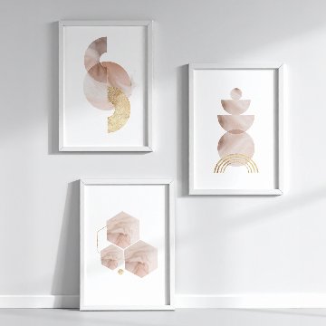 【国内配送・送料無料】ピンクベージュゴールド×抽象×おしゃれ×ニュアンス×キャンバスアート×アートポスター【1~3営業日で出荷】[f763]の画像