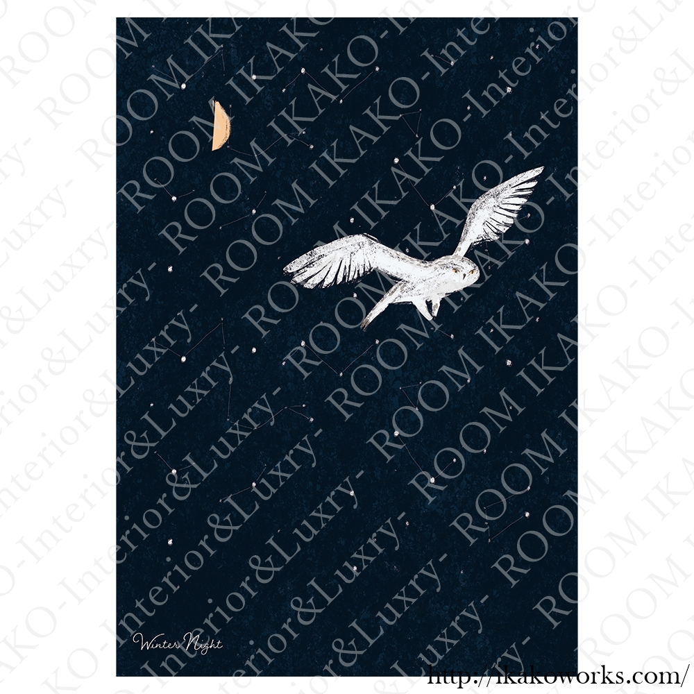 送料無料】winter night×冬の夜シンプルイラストアート×鹿