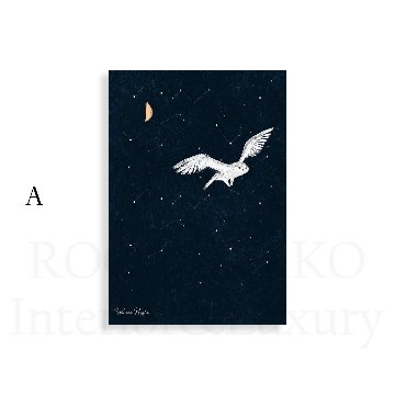 【国内配送・送料無料】winter night×冬の夜シンプルイラストアート×鹿×フクロウ×月×夜×雪×自然×キャンバスアート×アートポスター【1~3営業日で出荷】[f766]の画像