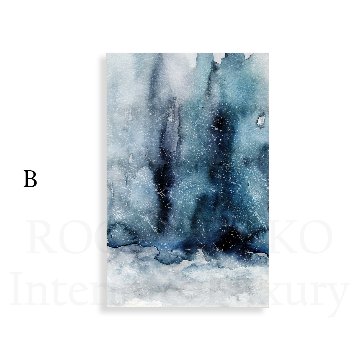 送料無料】ブルー×青ベース抽象画×インクデザインアート×水彩画