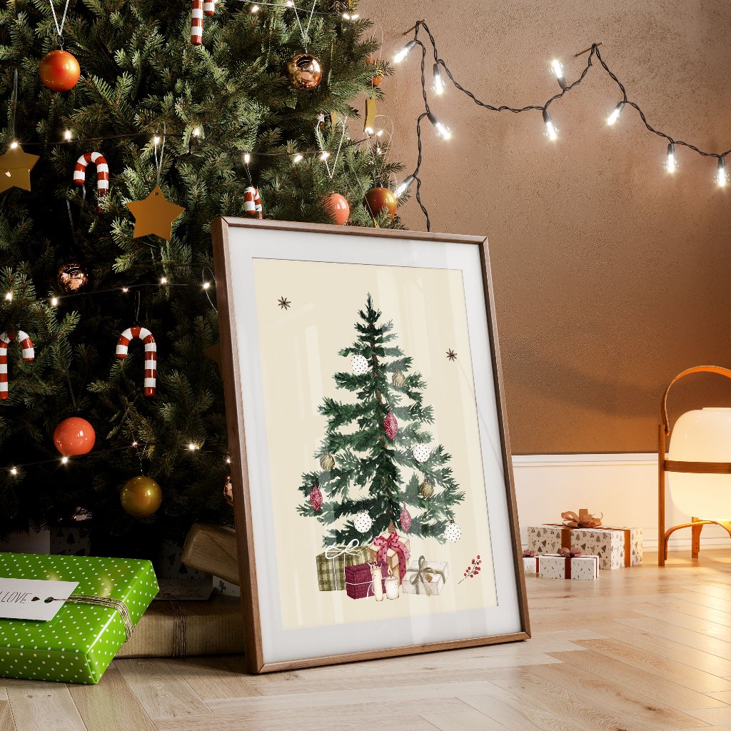 【国内配送・送料無料】クリスマスツリー×リースイラスト×Christmas・Xmas×キャンバスアート×アートポスター【1~3営業日で出荷】[f768]の画像