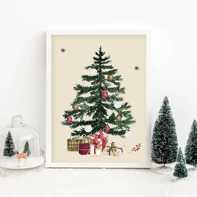 【国内配送・送料無料】クリスマスツリー×リースイラスト×Christmas・Xmas×キャンバスアート×アートポスター【1~3営業日で出荷】[f768]の画像