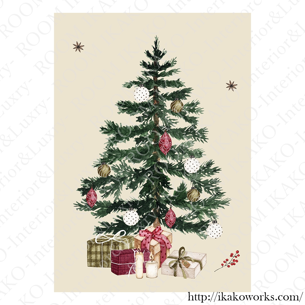 【国内配送・送料無料】クリスマスツリー×リースイラスト×Christmas・Xmas×キャンバスアート×アートポスター【1~3営業日で出荷】[f768]の画像