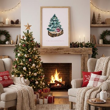 【国内配送・送料無料】クリスマスツリー×リースイラスト×Christmas・Xmas×キャンバスアート×アートポスター【1~3営業日で出荷】[f768]の画像