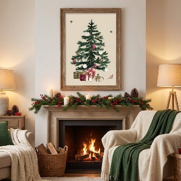 【国内配送・送料無料】クリスマスツリー×リースイラスト×Christmas・Xmas×キャンバスアート×アートポスター【1~3営業日で出荷】[f768]の画像