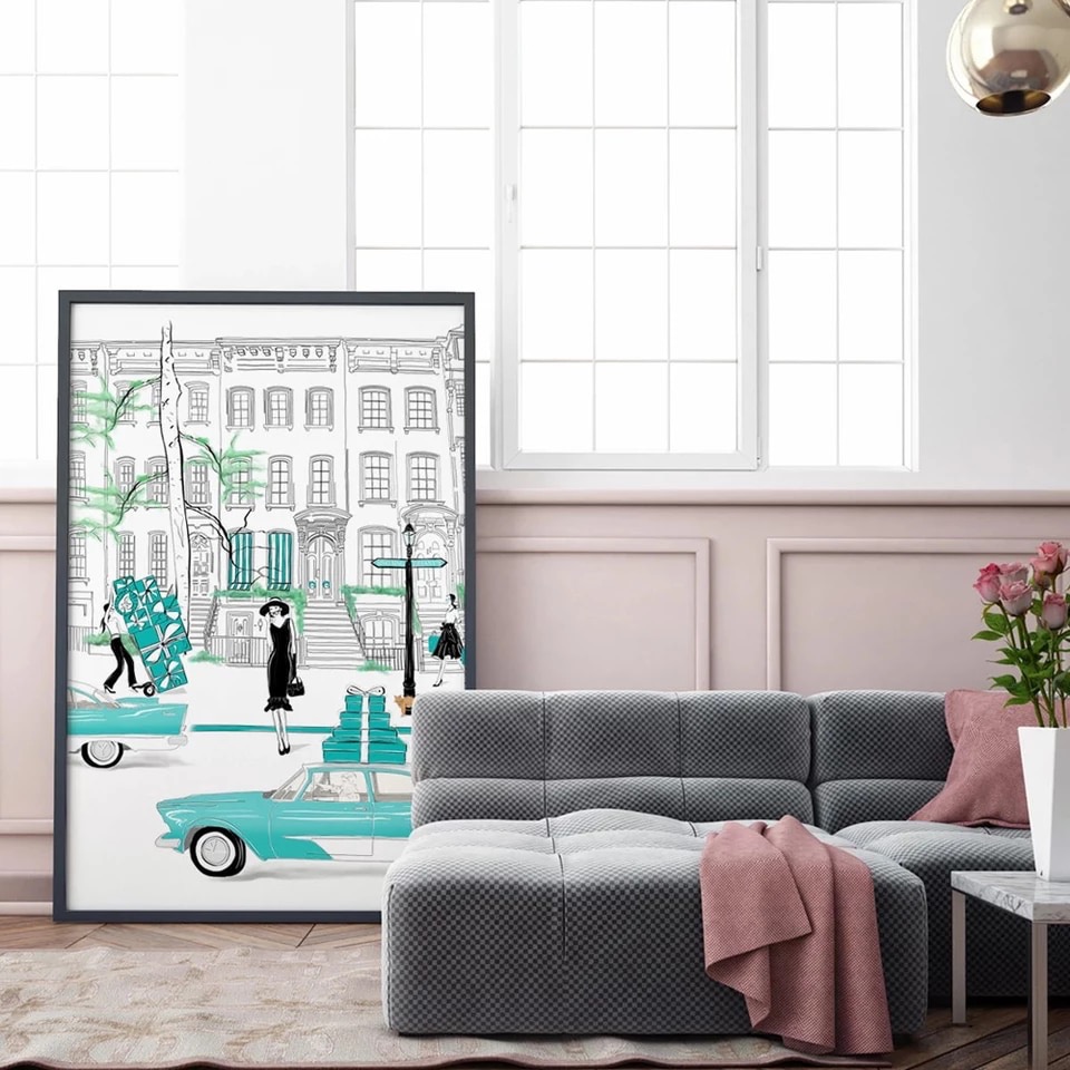 国内配送・送料無料】ティファニーブルー×おしゃれイラスト×街並