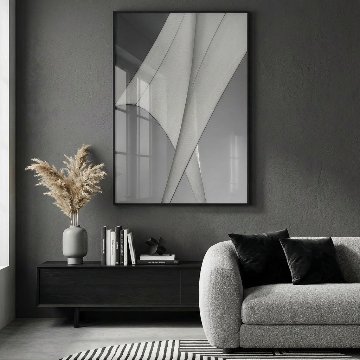 グレーのレイヤーカーブ抽象キャンバスアート[f771]の画像