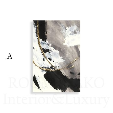 ブラック×グレーのゴールドライン抽象キャンバスアート[f777]の画像
