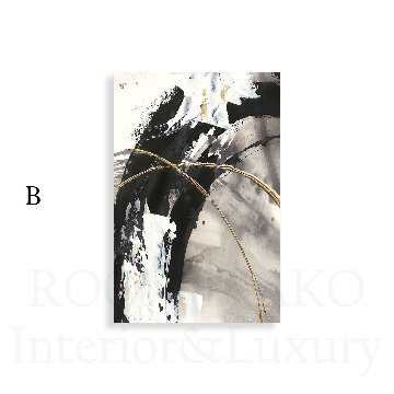 ブラック×グレーのゴールドライン抽象キャンバスアート[f777]の画像