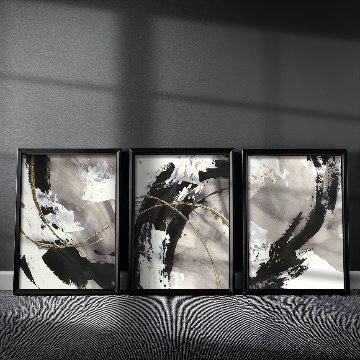 【国内配送・送料無料】油彩抽象モダン×油絵×ゴールドライン×グレー×キャンバスアート×アートポスター【1~3営業日で出荷】[f777]の画像