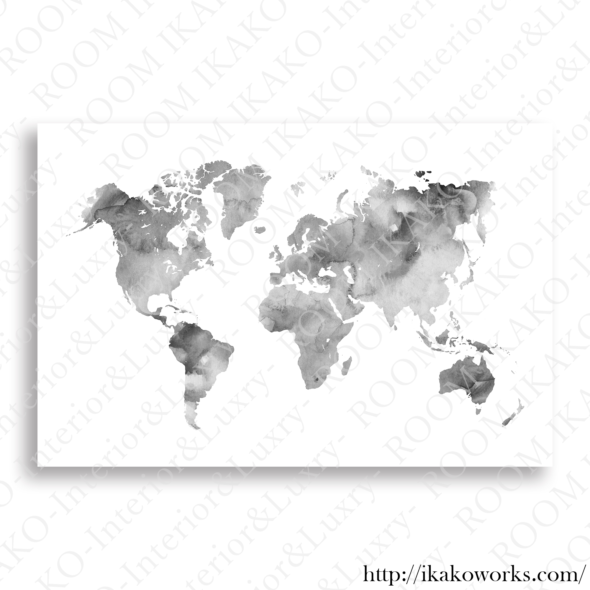 【国内配送・送料無料】世界地図×水彩ニュアンス×エメラルドグリーン×ブルー×ピンク×グレー×キャンバスアート×アートポスター【1~3営業日で出荷】[f780]の画像