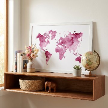 【国内配送・送料無料】世界地図×水彩ニュアンス×エメラルドグリーン×ブルー×ピンク×グレー×キャンバスアート×アートポスター【1~3営業日で出荷】[f780]の画像