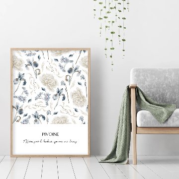 【国内配送・送料無料】［PIVOINE］シンプル×花×草×牡丹×おしゃれキャンバスアート×Seleneaアートポスター[f782]の画像