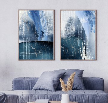 【国内配送・送料無料】涼感×ディーププルー×抽象画×夏×キャンバスアート×アートポスター【1~3営業日で出荷】[f787]の画像