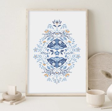 【国内配送・送料無料】北欧デザイン×ブルー×花×スウェーデン・ノルウェー装飾×キャンバスアート×アートポスター【1~3営業日で出荷】[f788]の画像