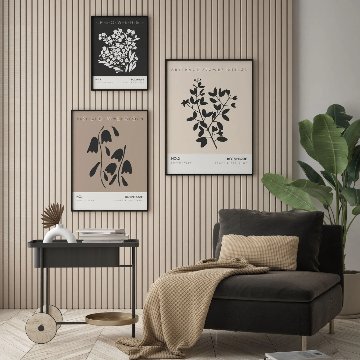 【国内配送・送料無料】花の抽象画×フラワーシルエットイラスト×シンプルおしゃれ×ベージュブラウンブラックベース×キャンバスアート×アートポスター【1~3営業日で出荷】[f795]の画像