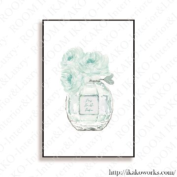 【国内配送・送料無料】スカイブルーおしゃれ×ファッション×フラワーボトル×花香水×キャンバスアート×アートポスター【1~3営業日で出荷】[f799]の画像