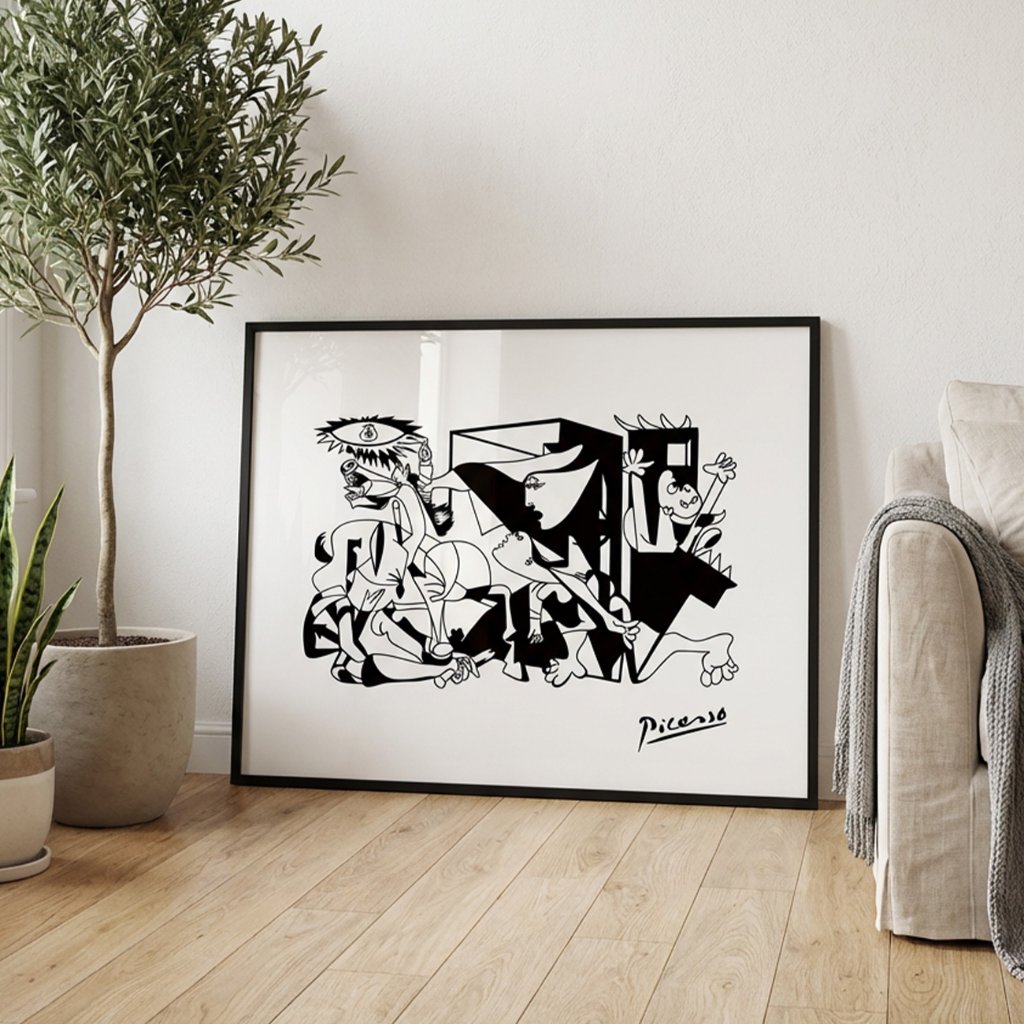 【国内配送・送料無料】ピカソPicasso×「ゲルニカ」モチーフ×モノクロ×キャンバスアート×アートポスター【1~3営業日で出荷】[f802]の画像