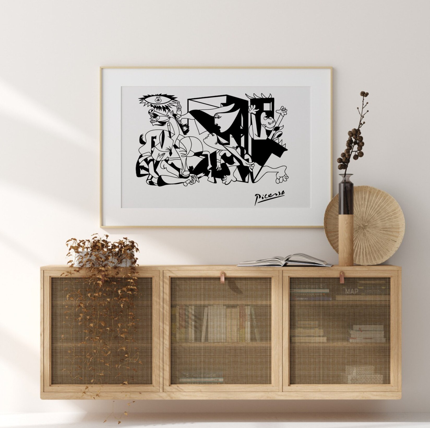 【国内配送・送料無料】ピカソPicasso×「ゲルニカ」モチーフ×モノクロ×キャンバスアート×アートポスター【1~3営業日で出荷】[f802]の画像