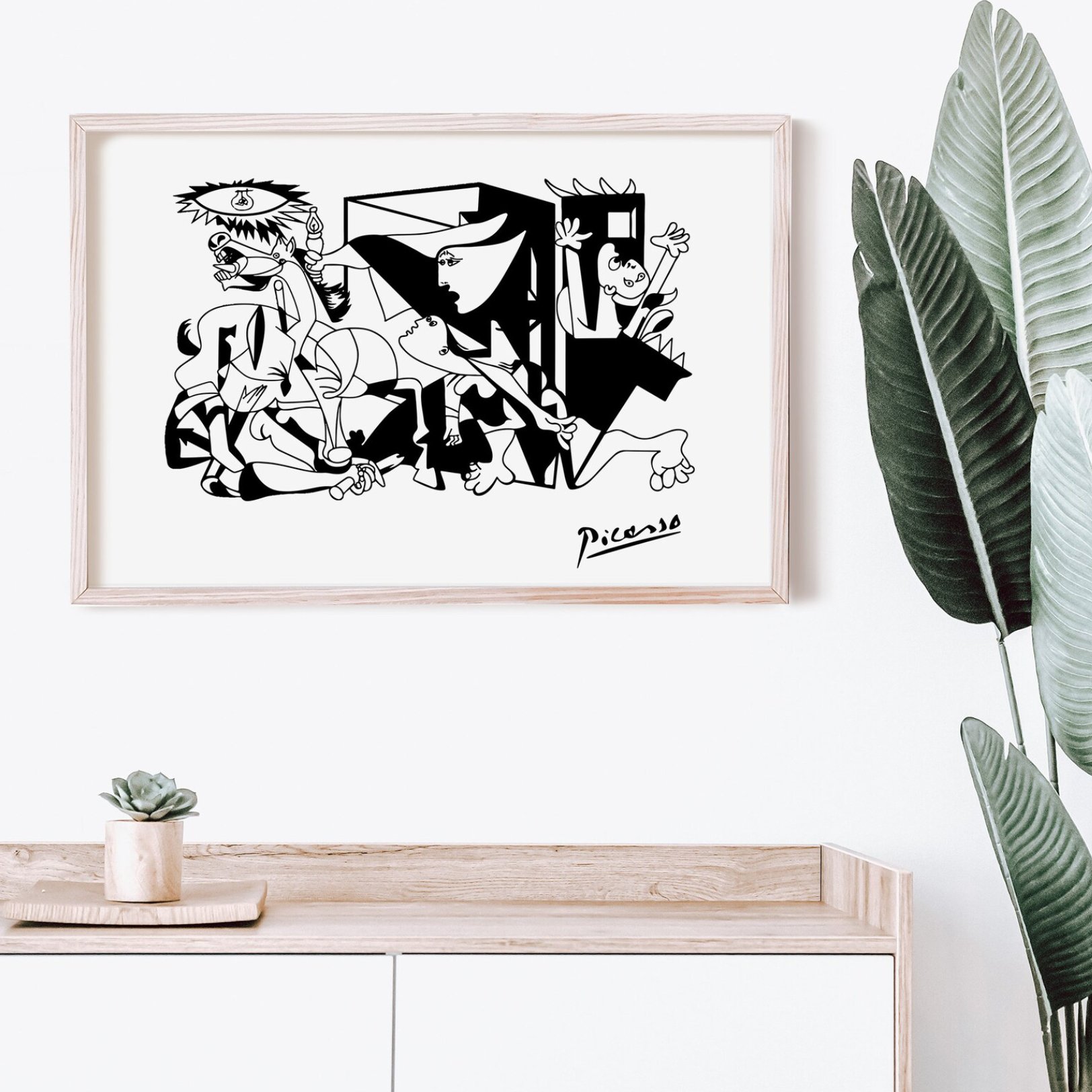 【国内配送・送料無料】ピカソPicasso×「ゲルニカ」モチーフ×モノクロ×キャンバスアート×アートポスター【1~3営業日で出荷】[f802]の画像