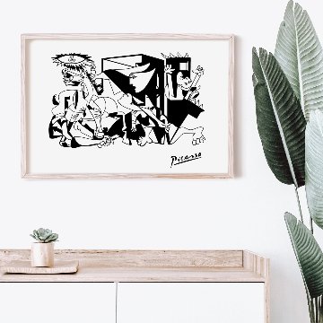 【国内配送・送料無料】ピカソPicasso×「ゲルニカ」モチーフ×モノクロ×キャンバスアート×アートポスター【1~3営業日で出荷】[f802]の画像