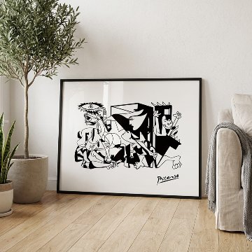 【国内配送・送料無料】ピカソPicasso×「ゲルニカ」モチーフ×モノクロ×キャンバスアート×アートポスター【1~3営業日で出荷】[f802]の画像