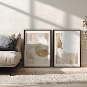 【国内配送・送料無料】上品ベージュ・ゴールド抽象画×油彩×キャンバスアート×アートポスター【1~3営業日で出荷】[f806]の画像