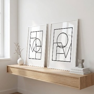 【国内配送・送料無料】ラインアート「HOME｜LOVE」シンプル・ミニマル×キャンバスアート×アートポスター【1~3営業日で出荷】[f807]の画像