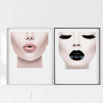 【国内配送・送料無料】LIPS×唇×おしゃれ×ピンク×ブラックリップ×キャンバスアート×アートポスター【1~3営業日で出荷】[f808]の画像
