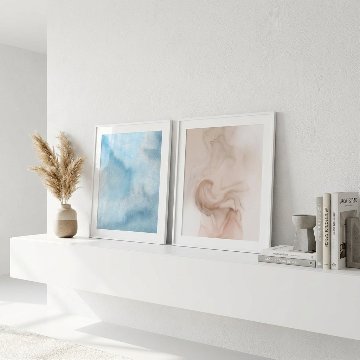 【国内配送・送料無料】ブルー・ピンク抽象×インクアート×正方形キャンバスアート×アートポスター【1~3営業日で出荷】[f813]の画像