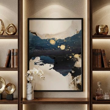 ネイビーとゴールドのモダン抽象画｜キャンバスアート[f814]の画像
