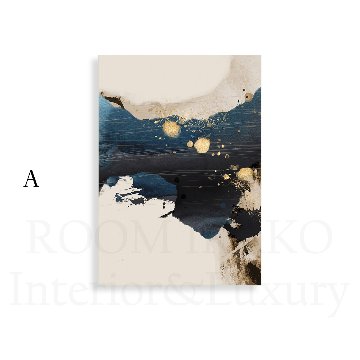 ネイビーとゴールドのモダン抽象画｜キャンバスアート[f814]の画像