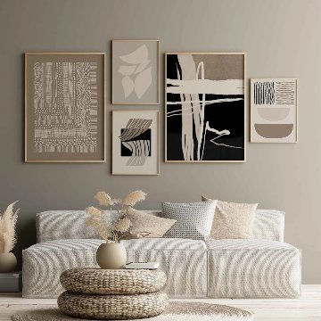 ブラック×ベージュのモダン抽象キャンバスアート[f817]の画像
