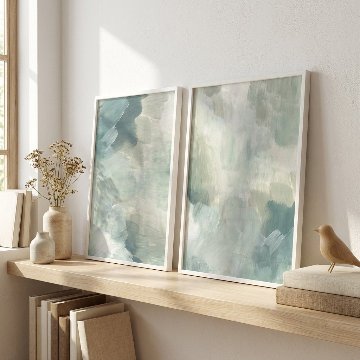 セージグリーンのニュアンス抽象キャンバスアート[f818]の画像