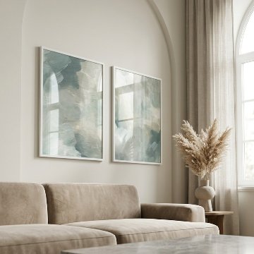 セージグリーンのニュアンス抽象キャンバスアート[f818]の画像