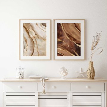 【国内配送・送料無料】ブラウン×ゴールドおしゃれモダンキャンバスアート×アートポスター【1~3営業日で出荷】[f819]の画像
