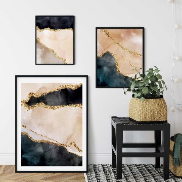 【国内配送・送料無料】ディープブルー×ゴールド×藍色ベース・上品・抽象×キャンバスアート×アートポスター【1~3営業日で出荷】[f821]の画像