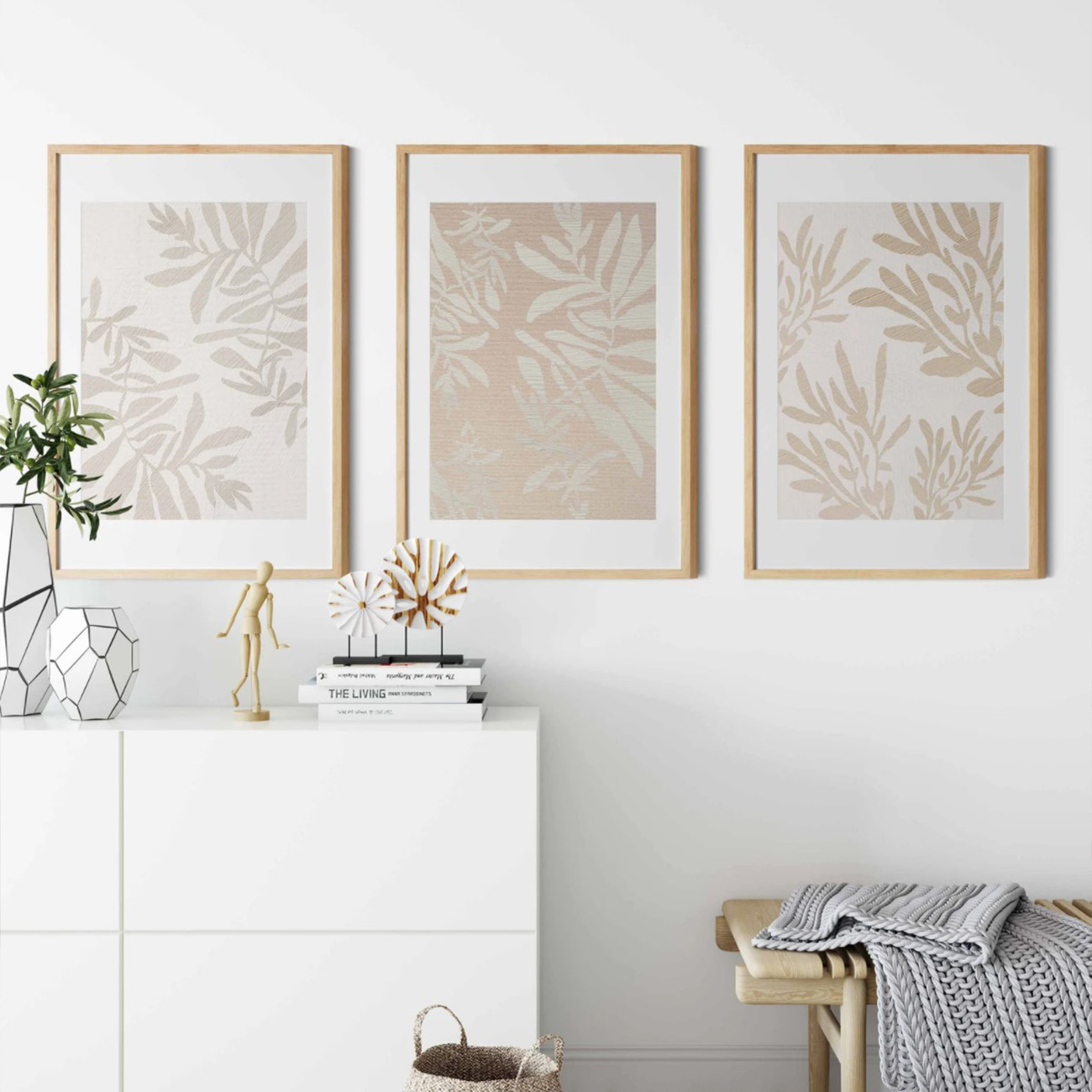 【国内配送・送料無料】観葉植物×ベージュ×葉・リーフ×ナチュラル×キャンバスアート×アートポスター【1~3営業日で出荷】[f825]の画像