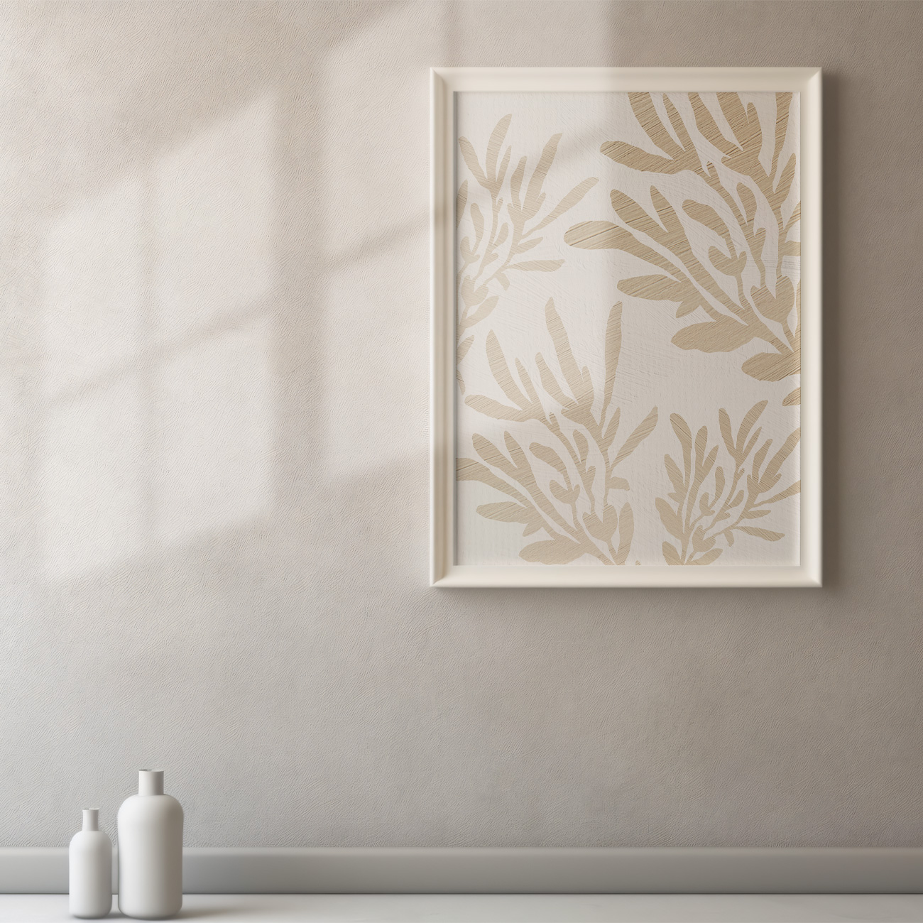 【国内配送・送料無料】観葉植物×ベージュ×葉・リーフ×ナチュラル×キャンバスアート×アートポスター【1~3営業日で出荷】[f825]の画像