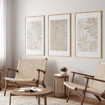 【国内配送・送料無料】観葉植物×ベージュ×葉・リーフ×ナチュラル×キャンバスアート×アートポスター【1~3営業日で出荷】[f825]の画像