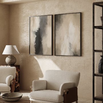 【国内配送・送料無料】ゆらぎ×抽象×黒×ベージュキャンバスアート×アートポスター【1~3営業日で出荷】[f826]の画像