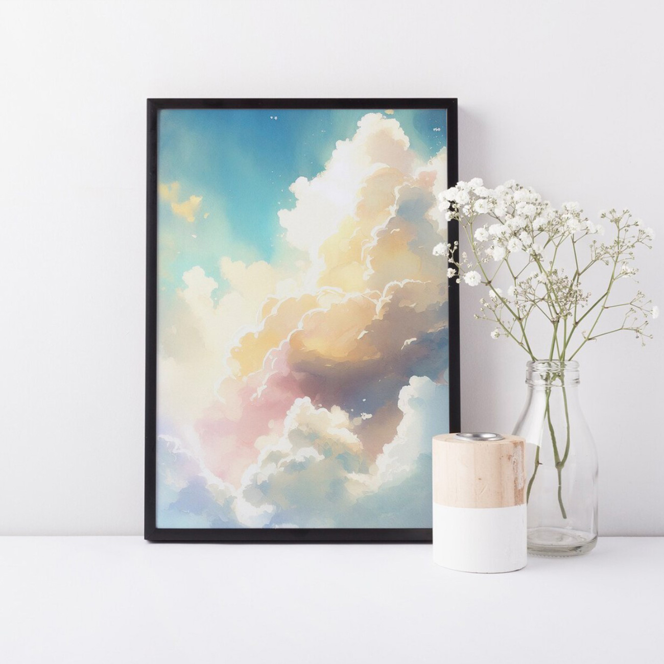 パステルカラーの幻想的な雲と空のアート｜キャンバスアート[f831]の画像