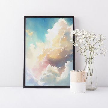 パステルカラーの幻想的な雲と空のアート｜キャンバスアート[f831]の画像