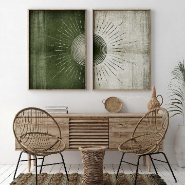 【国内配送・送料無料】緑の太陽×グリーンサン×抽象デザインキャンバスアート×アートポスター【1~3営業日で出荷】[f835]の画像