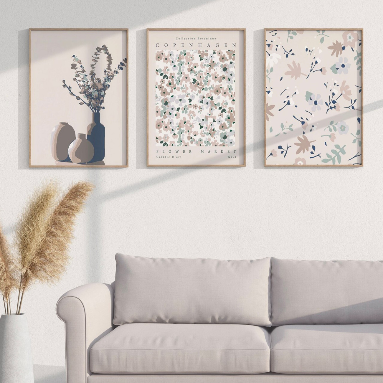 【国内配送・送料無料】ベビーピンク・ピンクブラウン×フラワーマーケット×キャンバスアート×アートポスター【1~3営業日で出荷】[f836]の画像