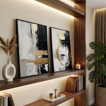 ブラック×ゴールドの力強い抽象キャンバスアート[f837]の画像