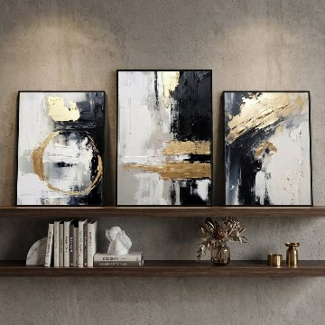 【国内配送・送料無料】ゴールド×ブラック×黒金インクデザイン×抽象×キャンバスアート×アートポスター【1~3営業日で出荷】[f837]の画像